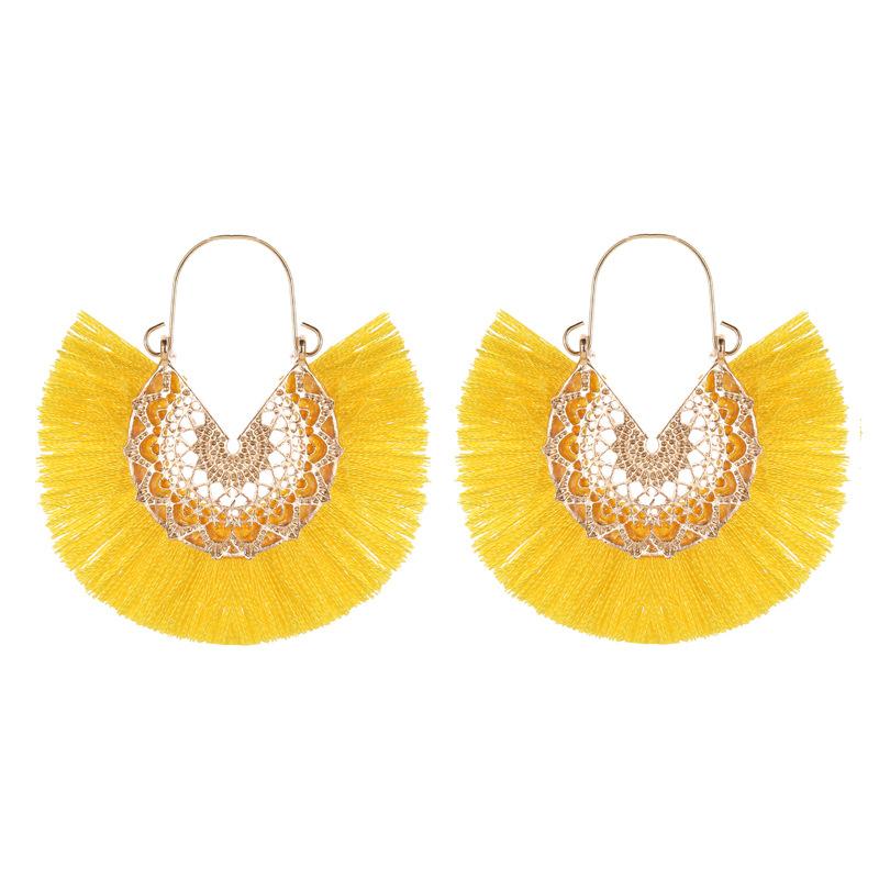 Ethnic tassel earrings retro exaggerated fan-shaped lace pattern earrings earrings earrings