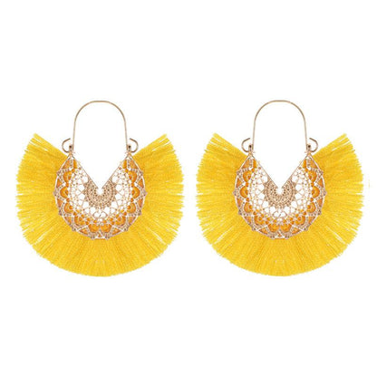 Ethnic tassel earrings retro exaggerated fan-shaped lace pattern earrings earrings earrings