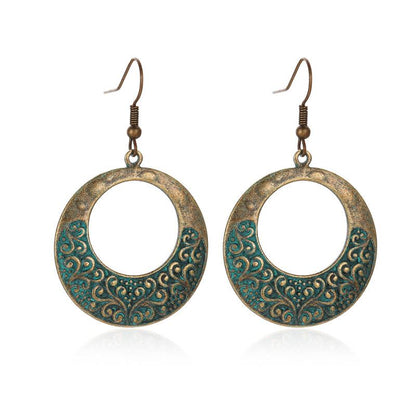 Ethnic Antique Earrings Ancient Bronze Round Pattern Earrings Female Ancient Elements Ear Jewelry