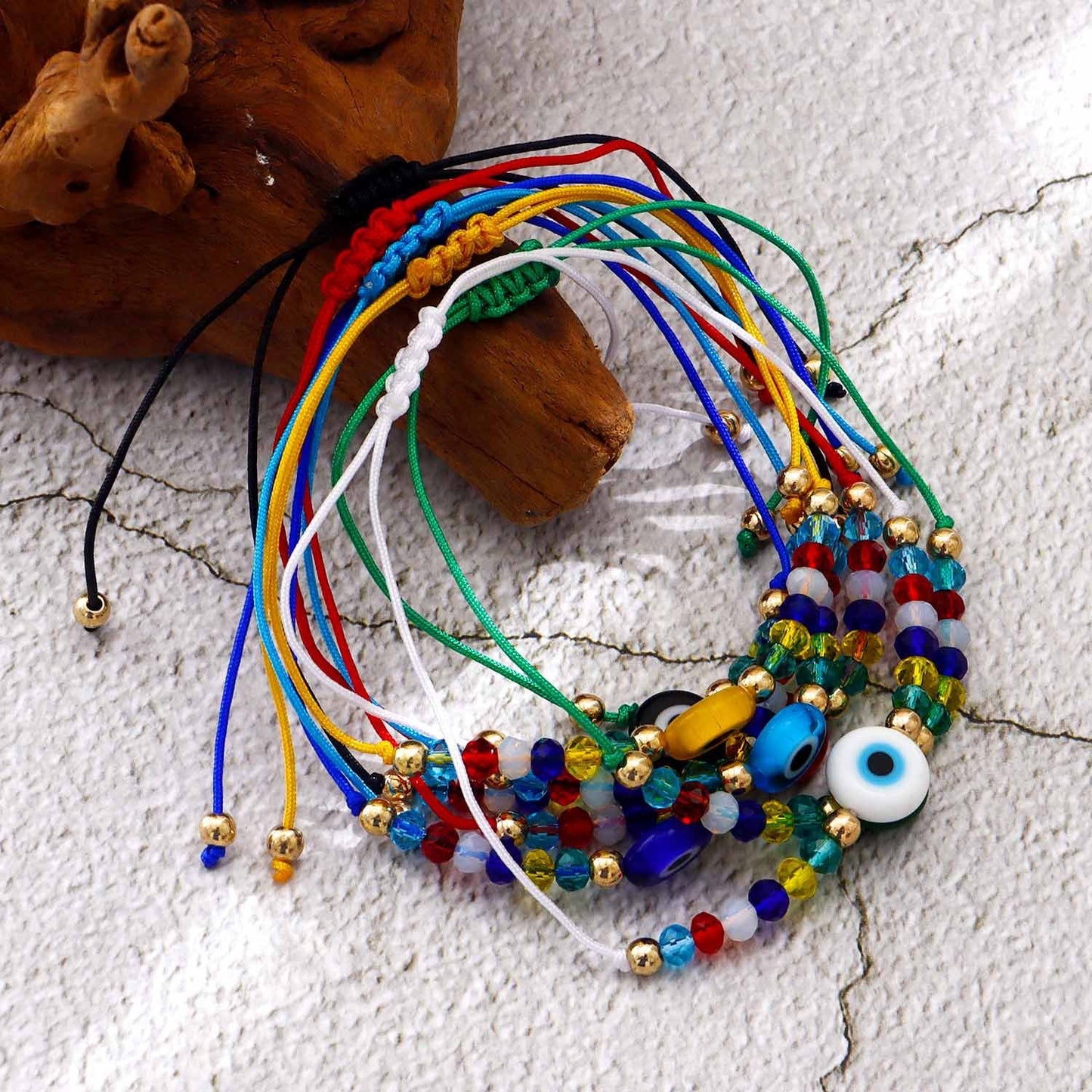 Jewelry punk woven multicolored crystal devil's eye hand rope female geometric eyes all-match bracelet