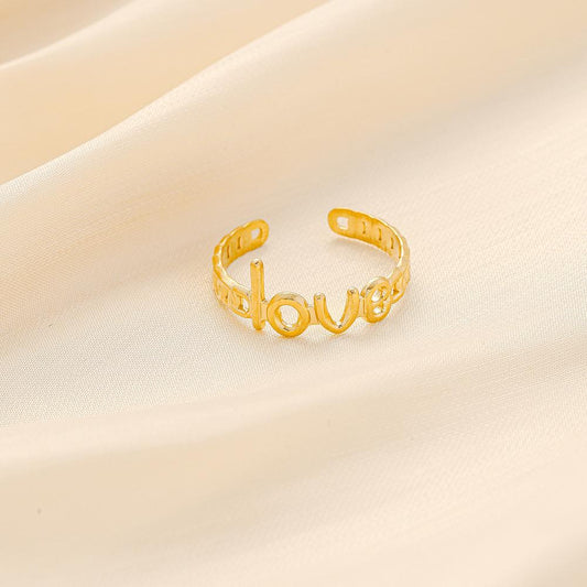 French simple temperament exquisite super fairy stainless steel dripping oil opening letter love adjustable ring