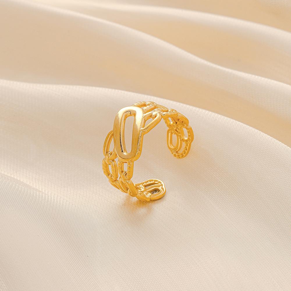 Ins niche design atmosphere sense female stainless steel hollow stripe adjustable titanium steel ring opening ring
