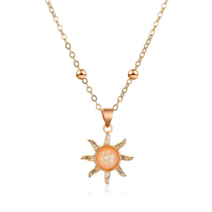 Accessories Opal Sun Necklace Temperament Inlaid Opal Small and Beautiful Simple Clavicle Necklace