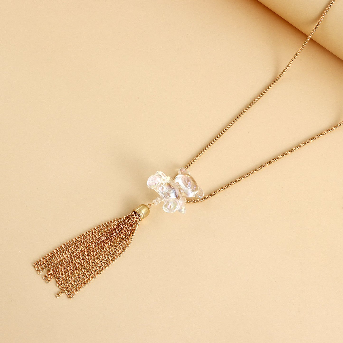 Jewelry white transparent colorful bear pendant tassel sweater chain necklace female ins trend accessories