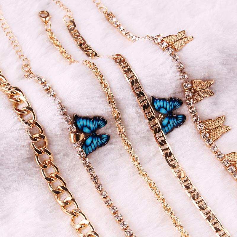 Simple Oil Drop Butterfly Pendant Anklet Trendy Beach Explosion Style Diamond Set Five-piece Foot Jewelry