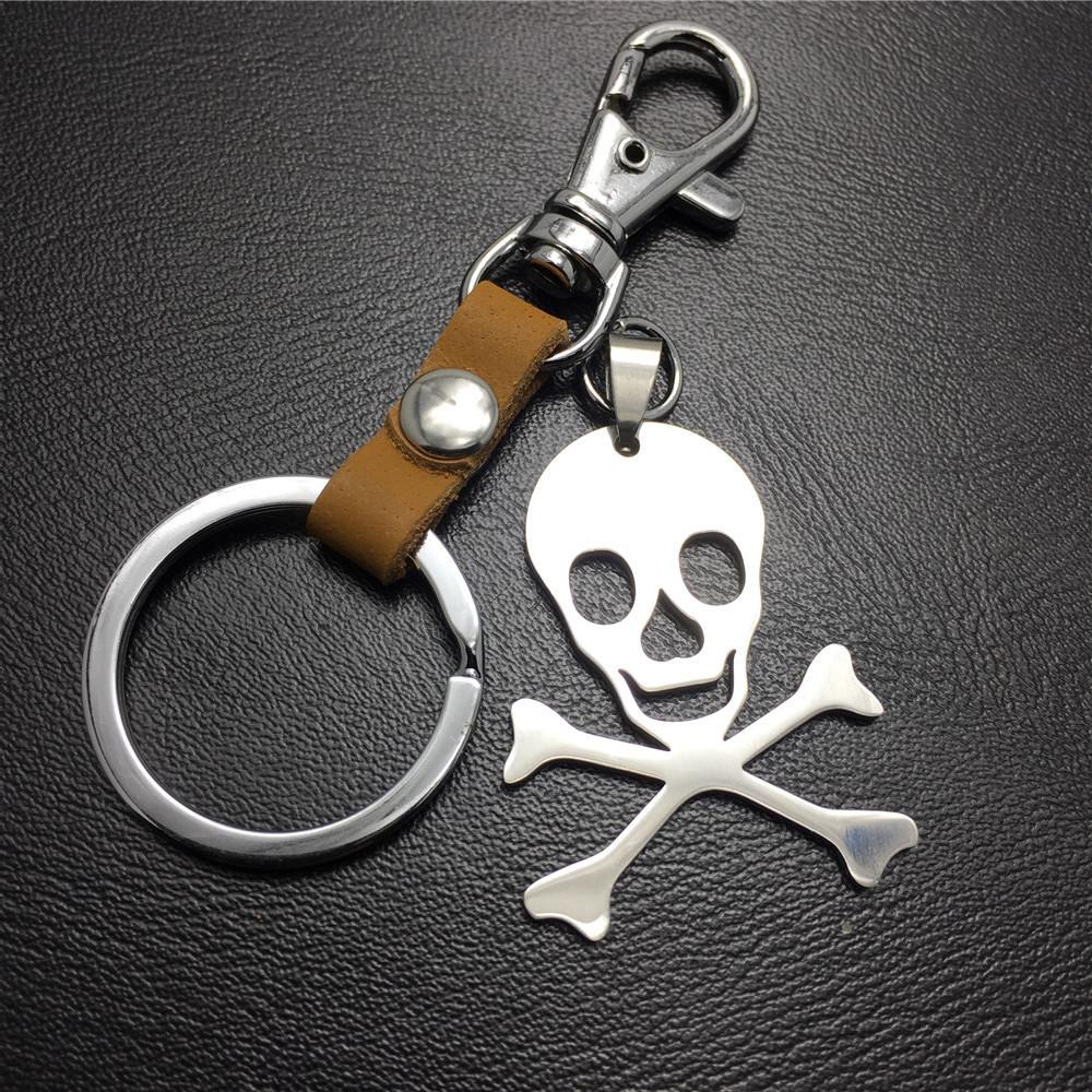 Skull Titanium Steel Pendant Stainless Steel Keychain Leather Waist Hanging Ladies Bag Ornament Men's Jewelry