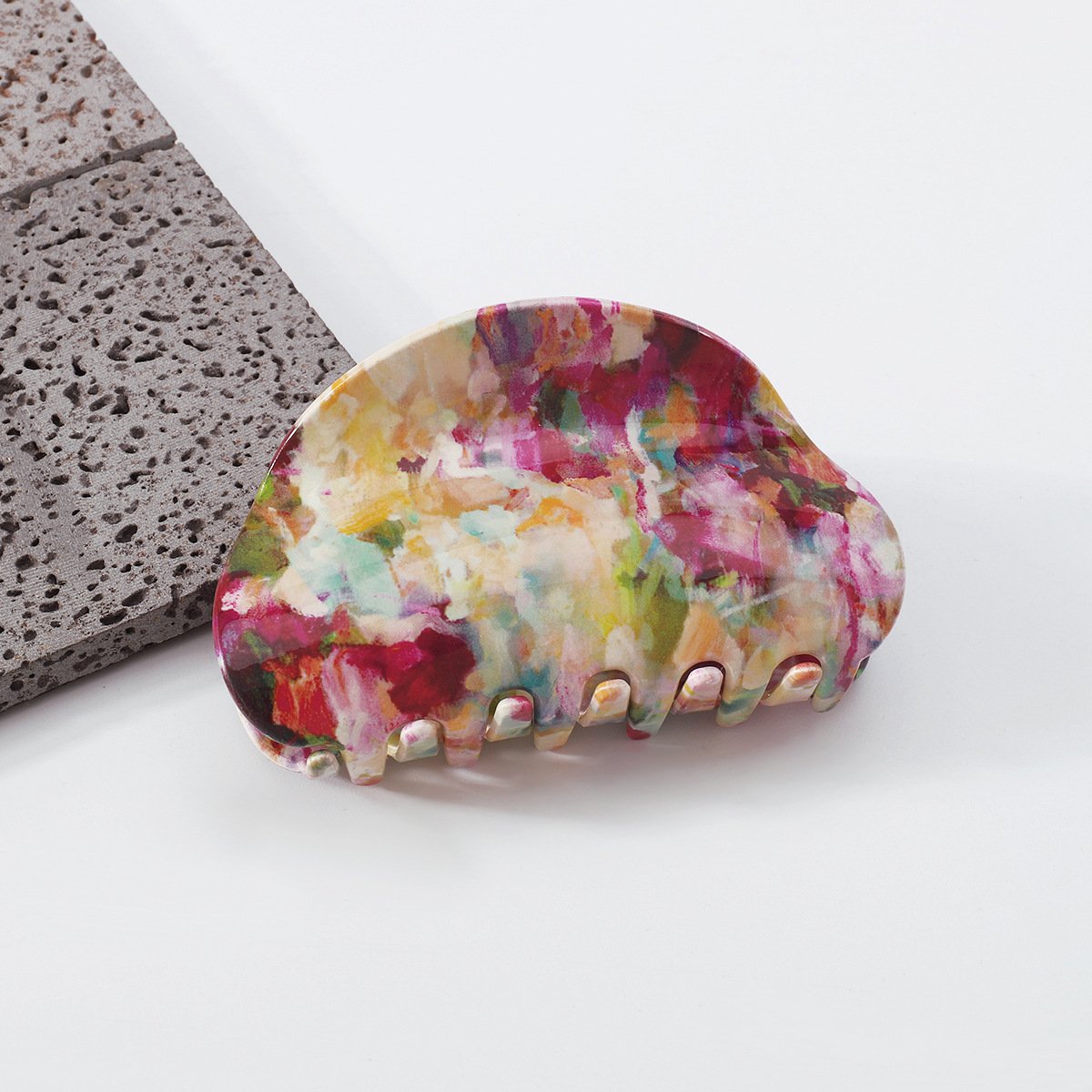 F429 Literary Retro Image School Printing Ponytail Clip Contrast Color Resin Geometric Fashion Shark Hair Clip