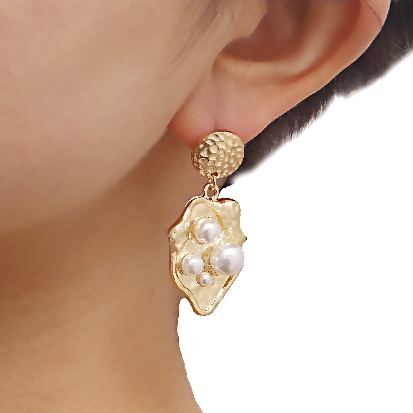 Jewelry golden fold petals inlaid pearl shell pendant earrings women's high sense earrings accessories