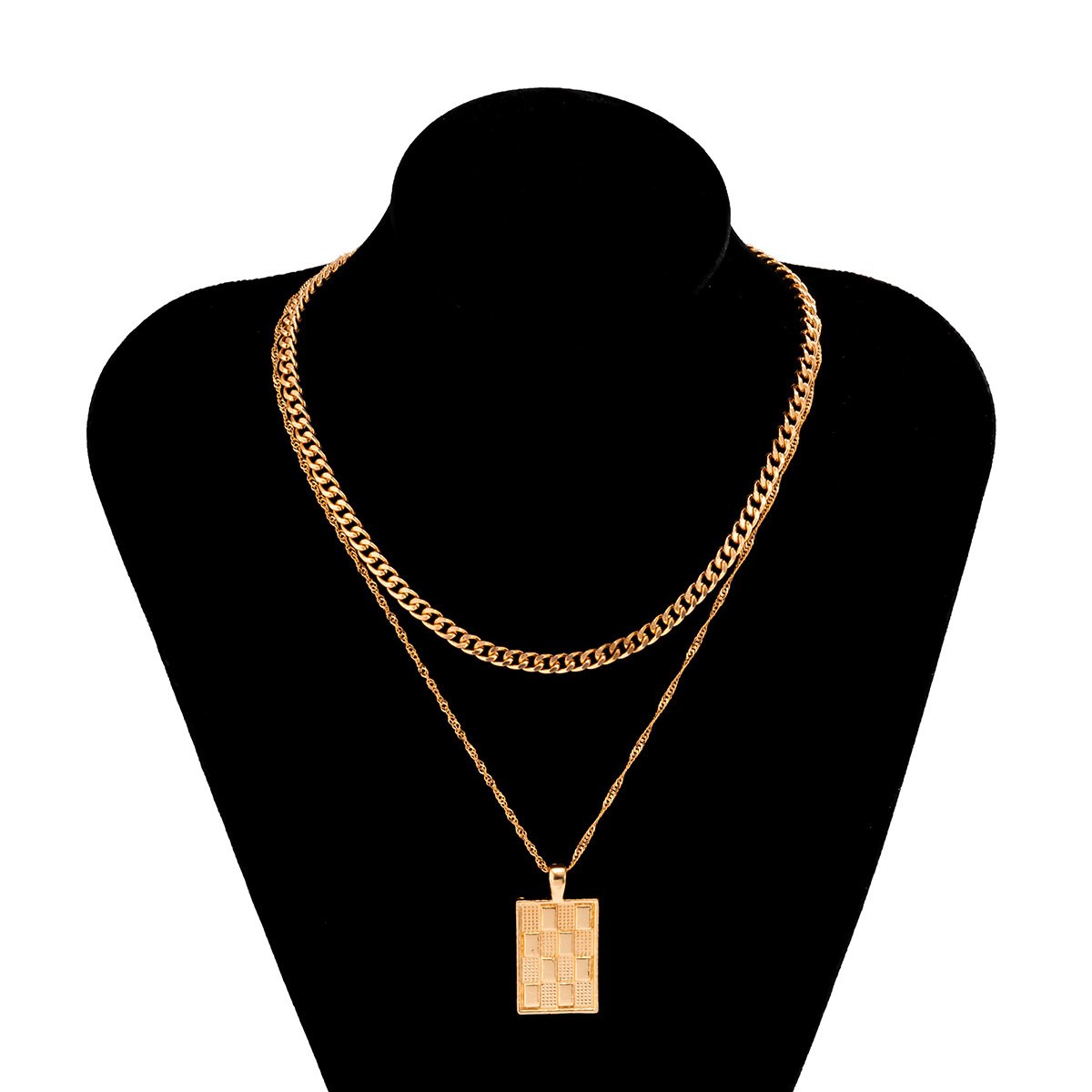 Jewelry Hip Hop Metal Checkerboard Tag Necklace Retro Simple Thin Chain Clavicle Necklace