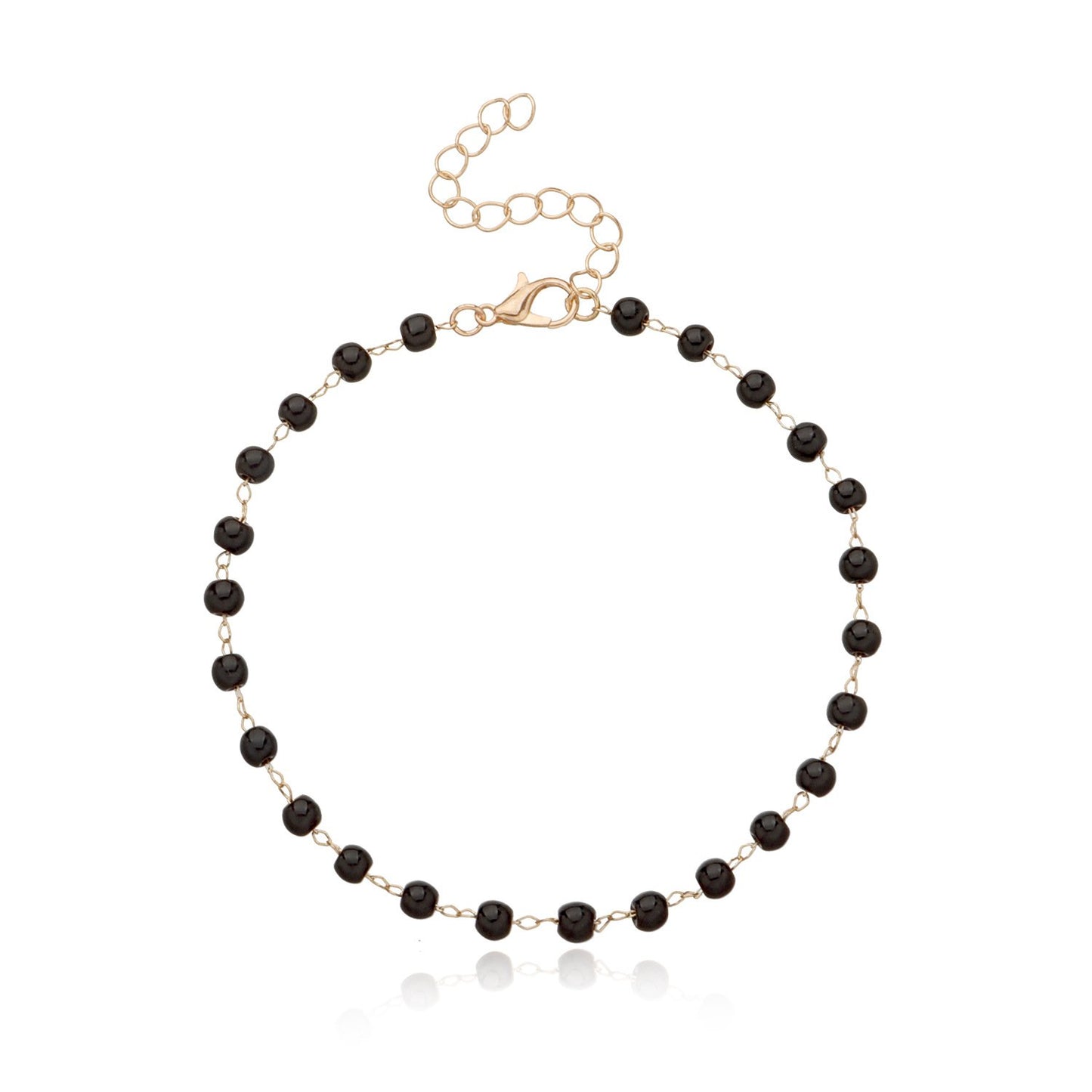 Jewelry Fashion Black Glass Bead Anklet Female Handmade Trend Metal Chain Beach Footwear