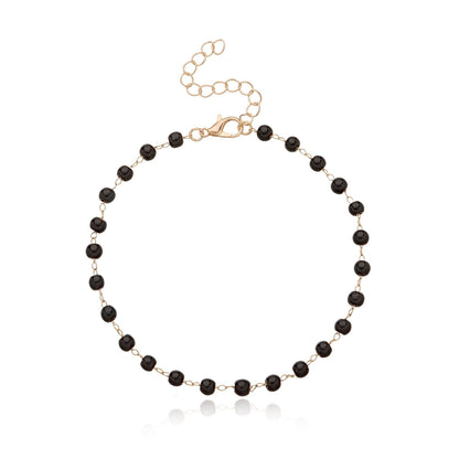 Jewelry Fashion Black Glass Bead Anklet Female Handmade Trend Metal Chain Beach Footwear