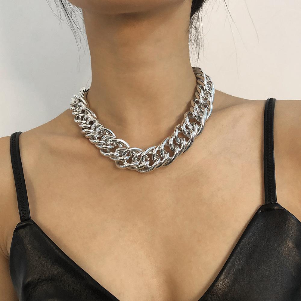 N7893 Exaggerated Trend Jewelry Punk Hip Hop Personality Necklace Trendy Thick Chain Retro Clavicle Chain