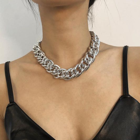 N7893 Exaggerated Trend Jewelry Punk Hip Hop Personality Necklace Trendy Thick Chain Retro Clavicle Chain