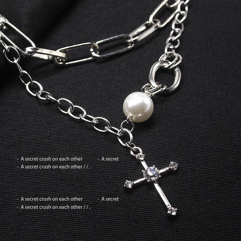 Cross double layered necklace female ins hip hop indifferent neck chain year temperament clavicle chain