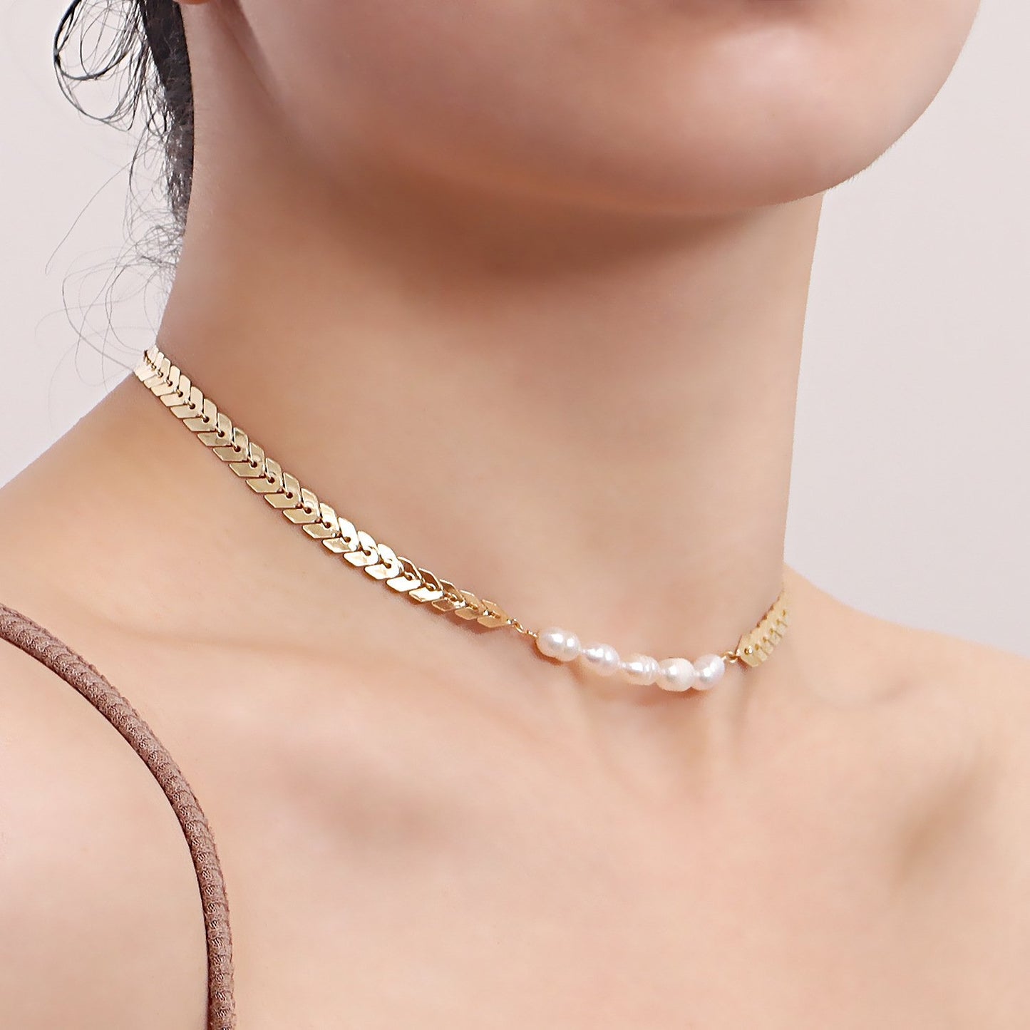 Jewelry Simple Aircraft Chain Freshwater Pearl Necklace Necklace Women's Single Layer Tassel Temperament Handmade Necklace