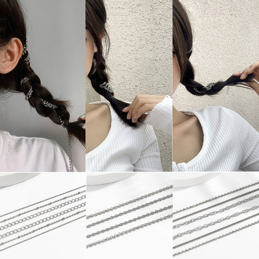 Simple and popular round bead braided hair clip hip-hop metal chain multi-layer hair accessories women's accessories