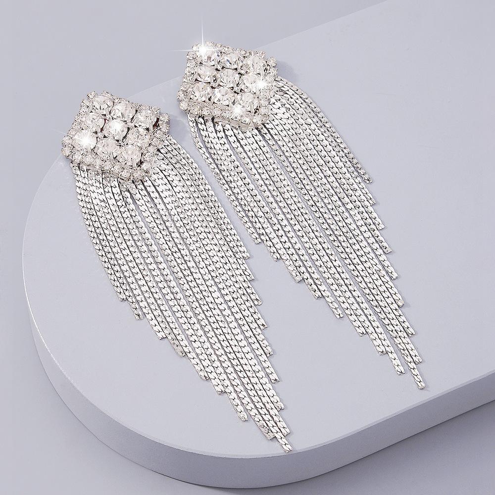 E126 Fashion Tassel Long Earrings Temperament Elegant Diamond Earrings Geometric Creative Internet Celebrity Earrings