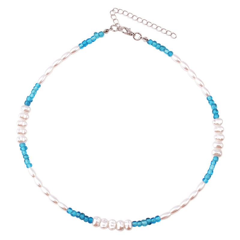 Simple Bohemian Pearl Necklace Stainless Steel Niche Design Glass Crystal Beads Beaded Clavicle Chain