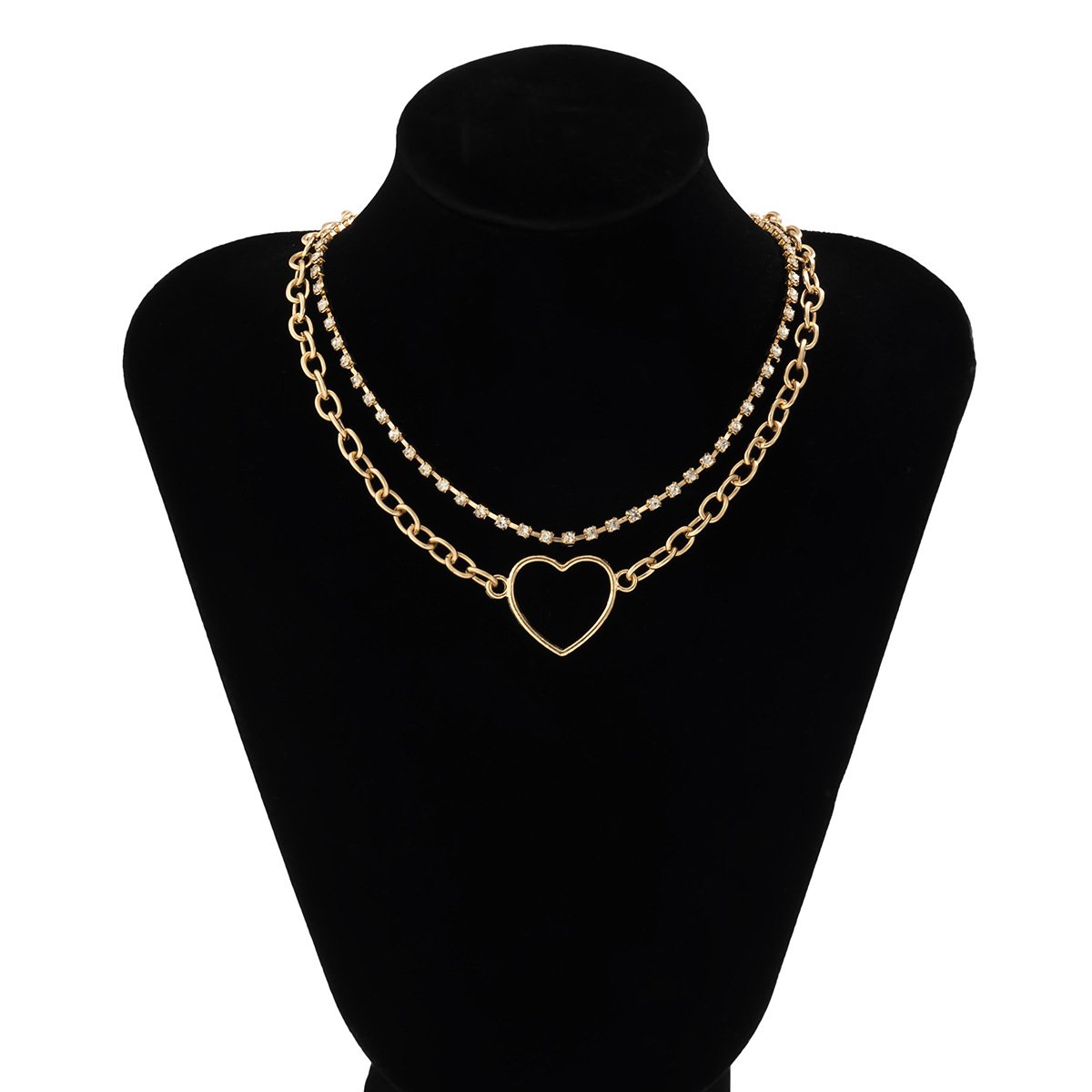 Jewelry simple claw chain rhinestone geometric necklace creative heart-shaped splicing chain double layer necklace female