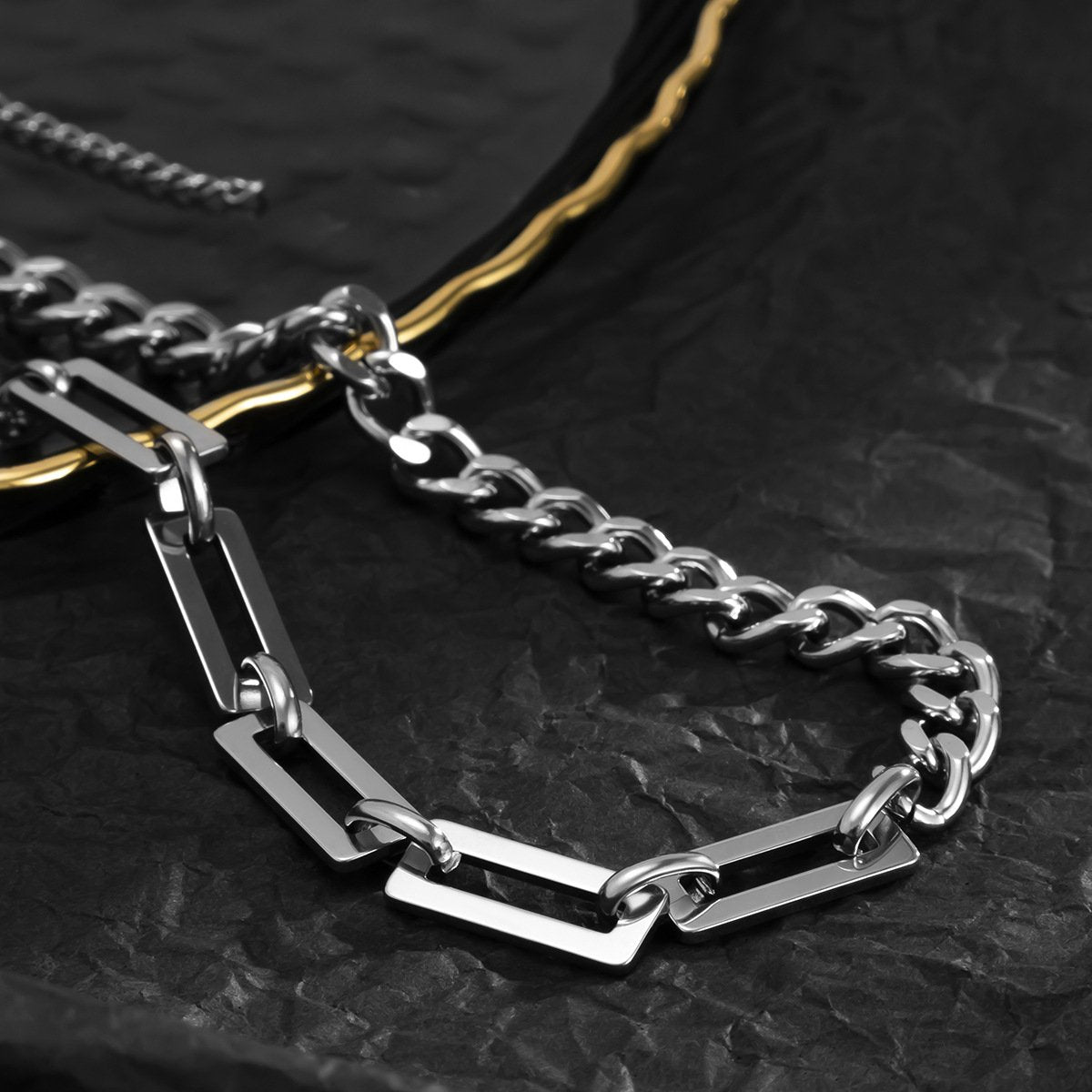 Hip-hop street titanium steel chain splicing necklace trendy brand cold personality all-match collarbone necklace for men and women