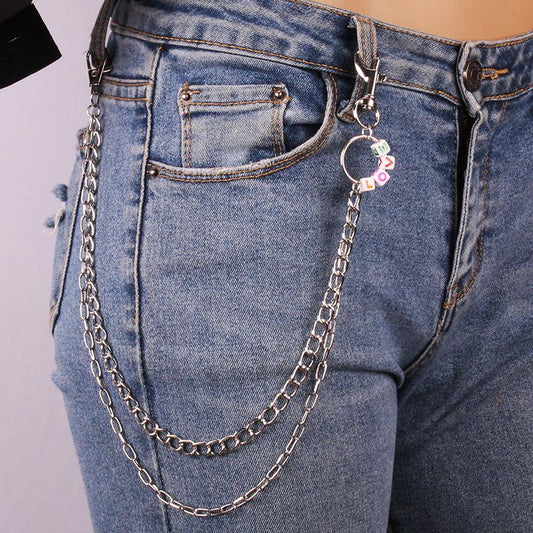 Double-layer pants chain ring love letter personality waist chain jeans accessories women