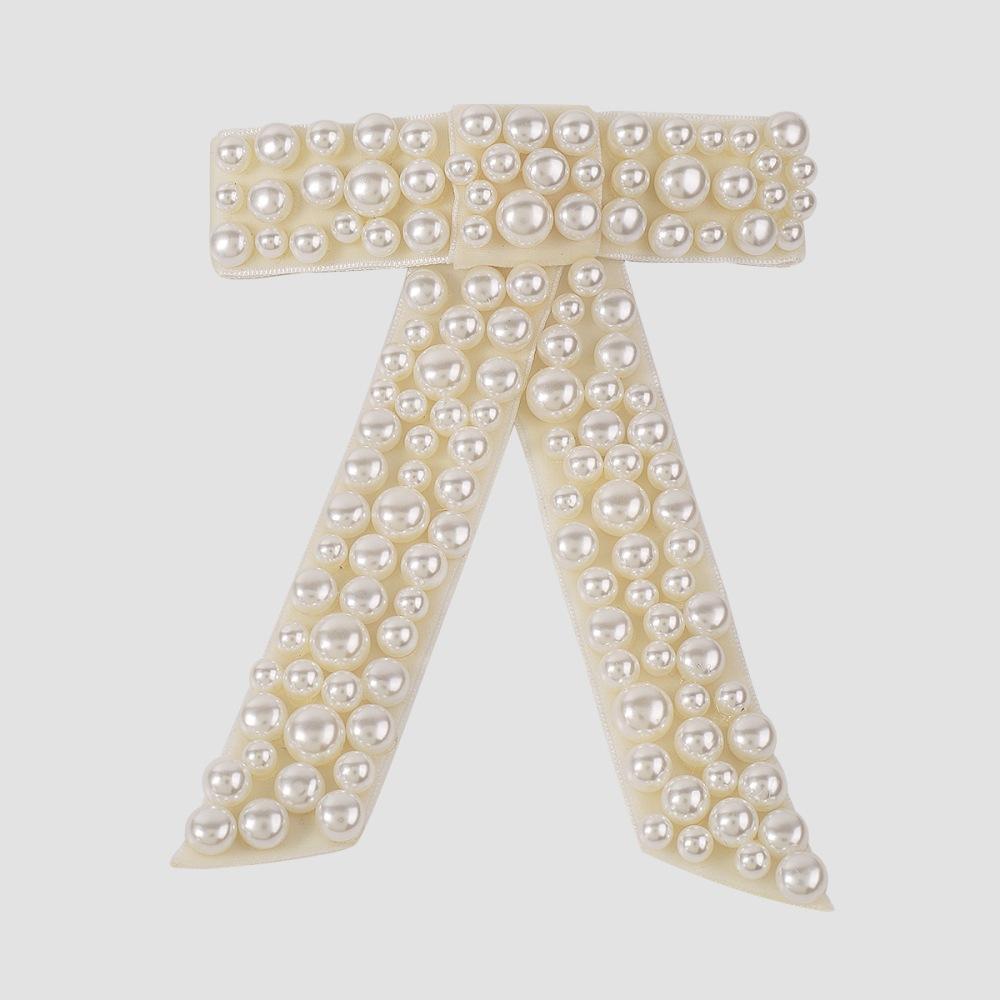 F3997 Temperament bow hairpin exaggerated retro gold velvet pearl hair accessories retro light luxury horizontal clip female