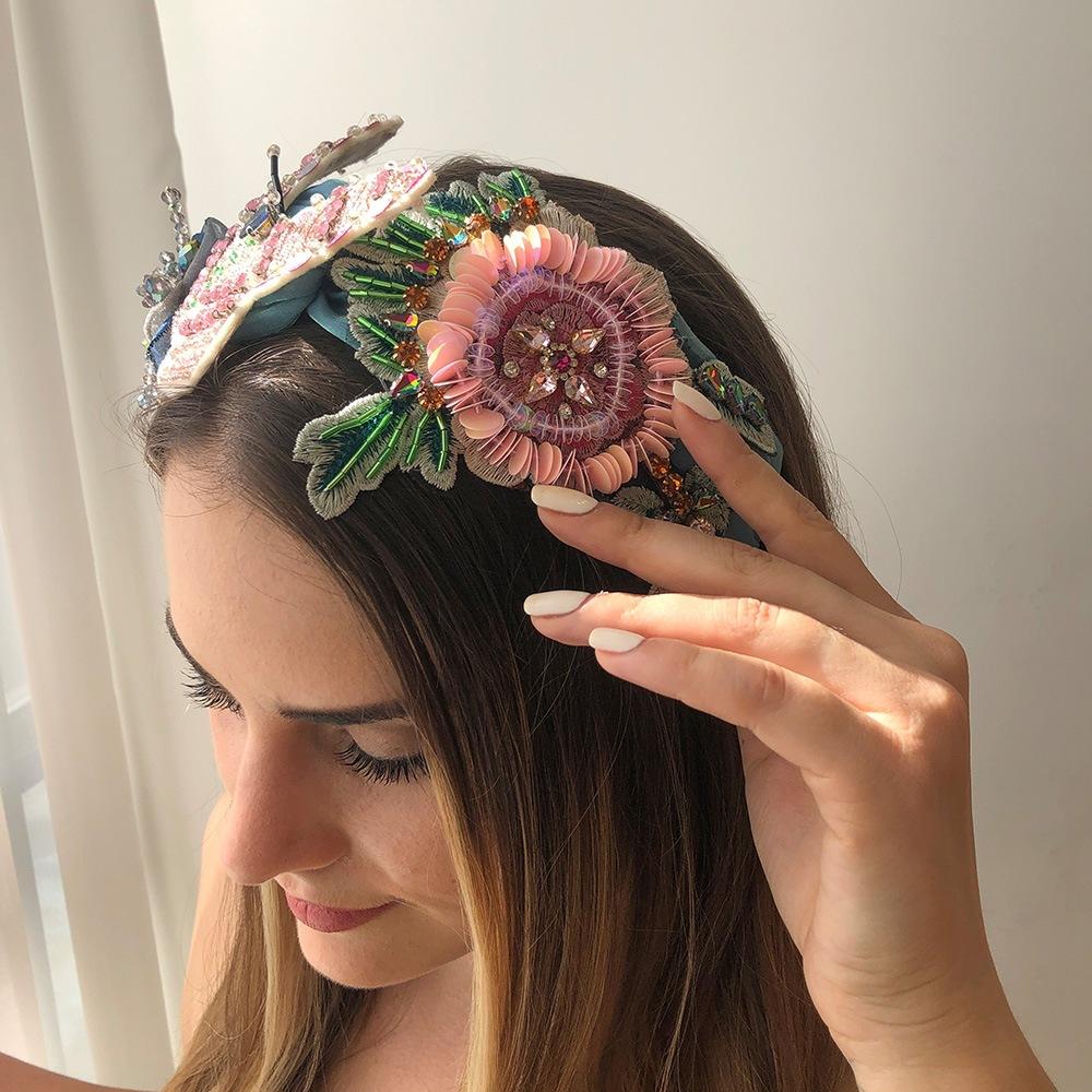 F3174 Super Fairy Catwalk Hair Accessories Exaggerated Big Butterfly Sand Material Headband Fashion Rice Beads Diamond Sequins Headband