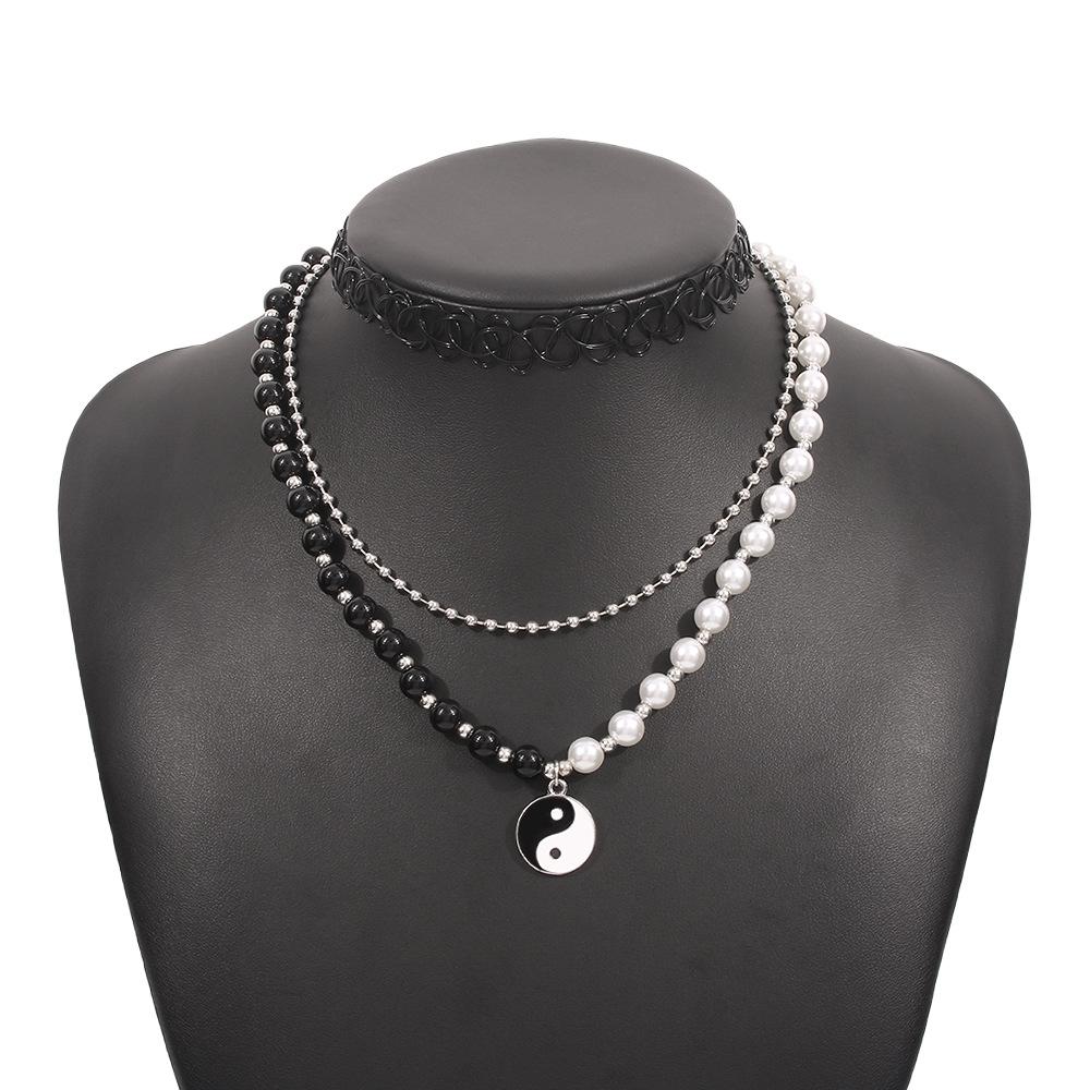 N9661 Jewelry Contrasting Color Pearl Bead Necklace Dripping Oil Tai Chi Gossip Creative Sexy Necklace Female