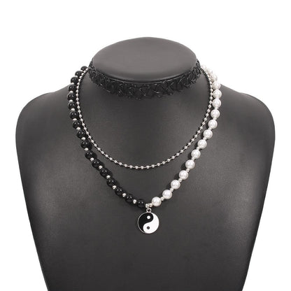 N9661 Jewelry Contrasting Color Pearl Bead Necklace Dripping Oil Tai Chi Gossip Creative Sexy Necklace Female