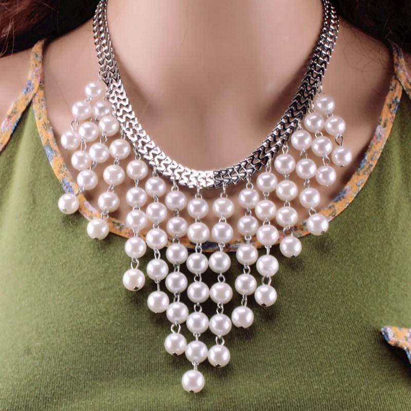 Temperament Fashion Necklace Multilayer Pearl Necklace Tassel Pearl Exaggerated Clavicle Chain Sweater Chain Female