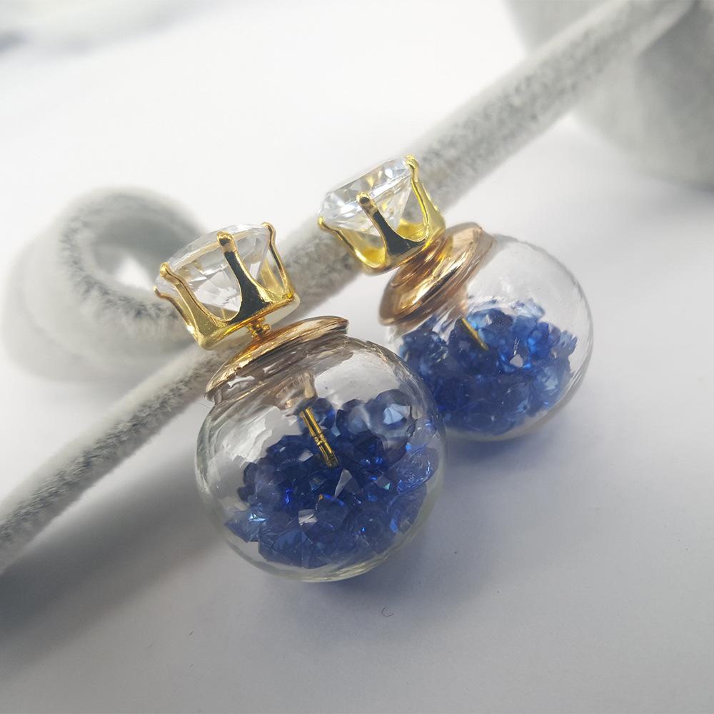 Double-sided diamond quicksand spherical wishing bottle stud earrings alloy earrings women's jewelry