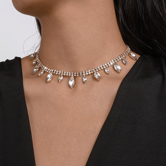 N1583 Sparkling Geometric Fashion Necklace Claw Chain Rhinestone Creative Personality Necklace Light Luxury Retro Necklace