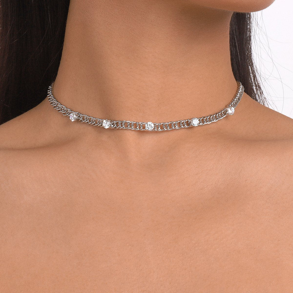 N1574 Simple single-layer necklace women's cold and cool rhinestone necklace niche geometric retro necklace