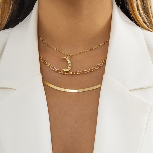 Jewelry Retro Simple Moon Pendant Necklace Hip Hop Personality Metal Snake Bone Chain Chain Necklace