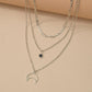 Fashion Retro Alloy Moon Black Bezel Diamond Pendant Necklace Multilayer Chain Clavicle Chain Jewelry