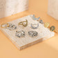 Jewelry cold geometric multi-element niche joint ring retro old star moon face makeup ring