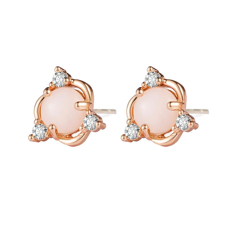 Earrings Fashionable Copper Inlaid Zircon Cute Earrings Women's Imitation White Jade Egg Face Stud Earrings Women's Birthday Gift