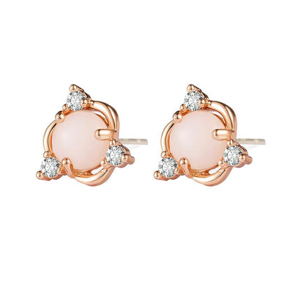 Earrings Fashionable Copper Inlaid Zircon Cute Earrings Women's Imitation White Jade Egg Face Stud Earrings Women's Birthday Gift