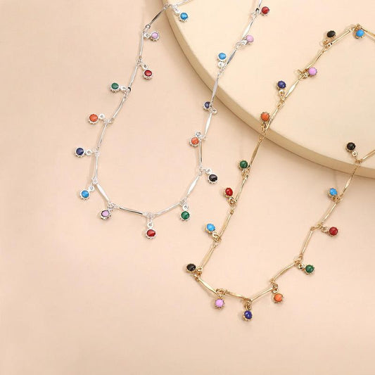 Bohemian colorful small water drop clavicle chain multicolored small sun flower pendant necklace