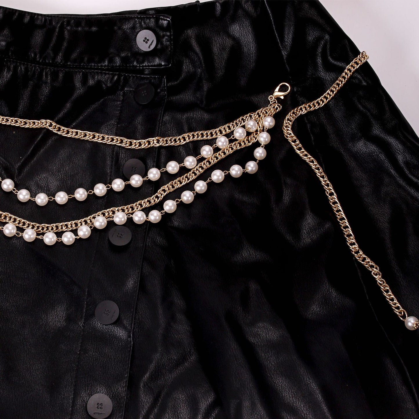 Jewelry hip-hop metal texture imitation pearl multi-circle waist chain temperament small incense chain body