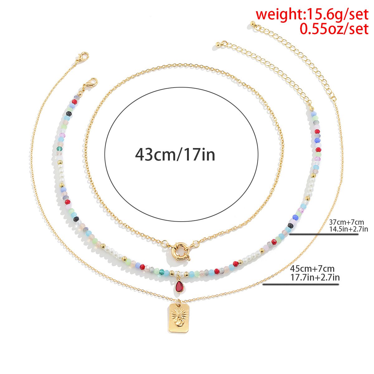 Jewelry Simple Metal Portrait Embossed Multilayer Necklace Retro Ethnic Imitation Crystal Beaded Necklace