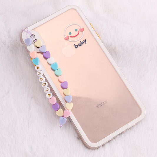 Simple hand-woven beaded mobile phone chain personality trend acrylic heart letter bag chain