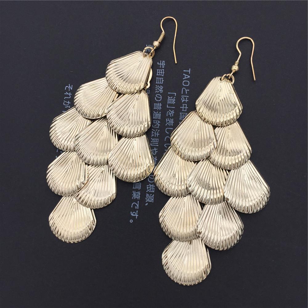 Indian Baroque Scallop Metal Sequin String Long Ladies Earring Night Exaggerated Earrings Jewelry