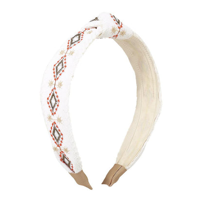 F3968TikTok ancient embroidery fabric simple headband geometric rhombus fresh headband