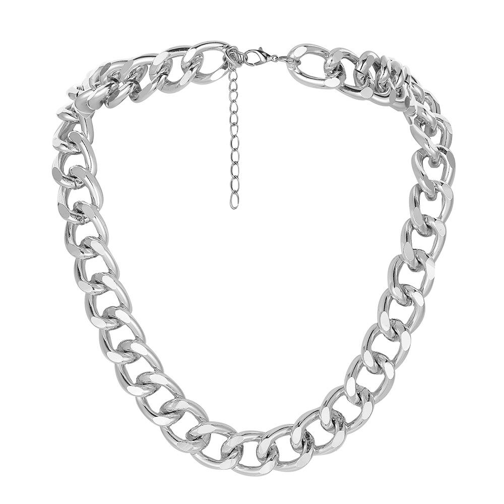 Tide brand all-match silver Cuban necklace men's street hip-hop hiphop clavicle chain thick aluminum chain