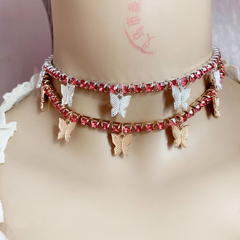 Tide brand hip-hop large shiny zircon butterfly pendant necklace female INS same style insect necklace jewelry