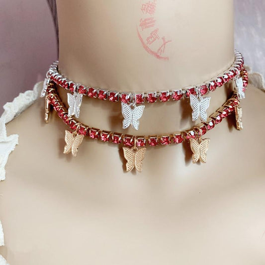 Tide brand hip-hop large shiny zircon butterfly pendant necklace female INS same style insect necklace jewelry