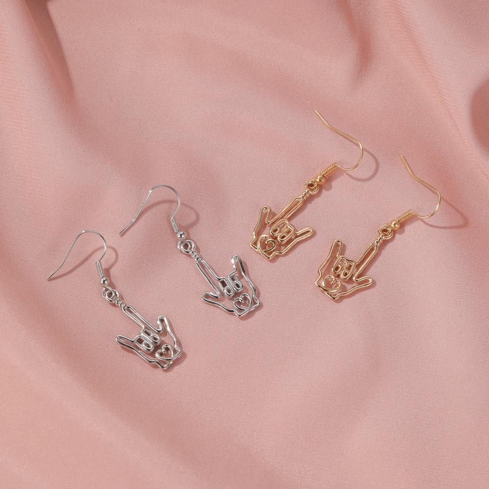 Creative Heart Earrings Simple Hollow Gesture I Love You Earrings