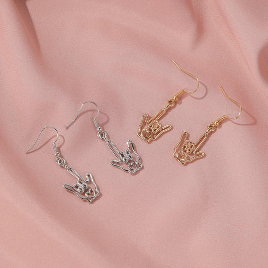 Creative Heart Earrings Simple Hollow Gesture I Love You Earrings