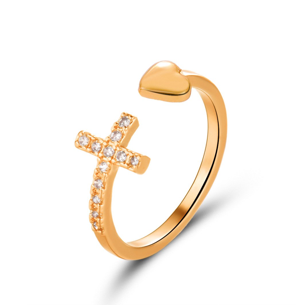 Creative Diamond Open Cross Ring Simple Love Index Finger Ring Valentine's Day Gift